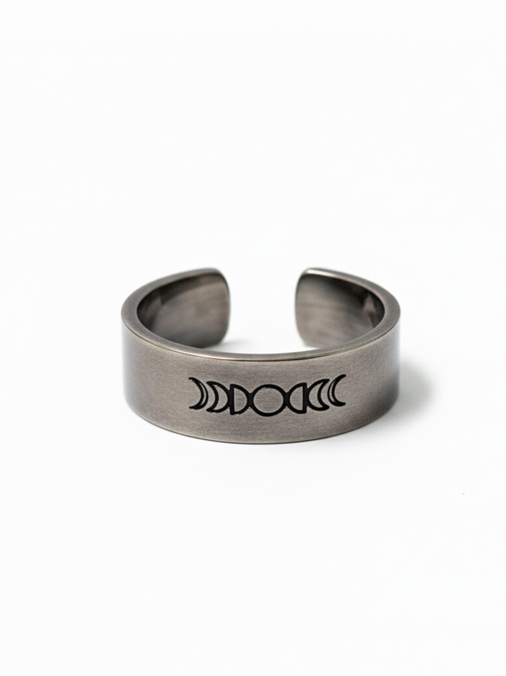 Handmade stamped 8 moon‎ cycle silver adjustable hypoallergenic cuff ring